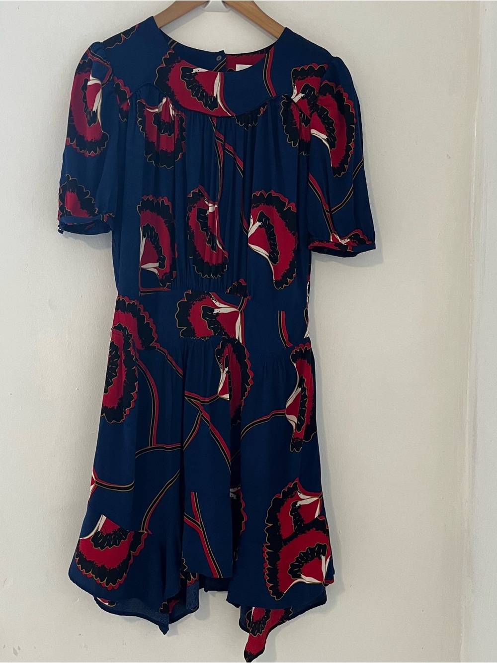 ba&sh Navy Floral-Print Mini Dress with Red Accents